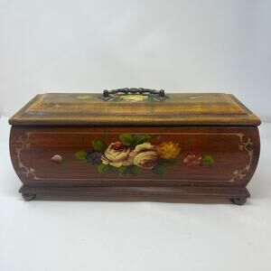 Vintage Footed Hand Painted Rose wood Memory Box and Lid